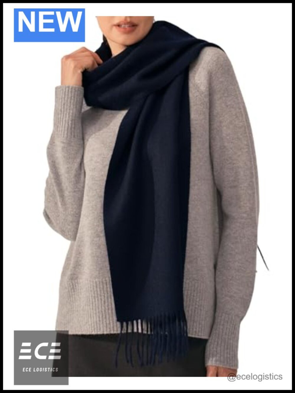 100% Cashmere Woven Scarf Fringed Edges Lightweight Warm